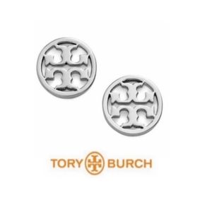 Tory Burch circle logo Stud Earings silver